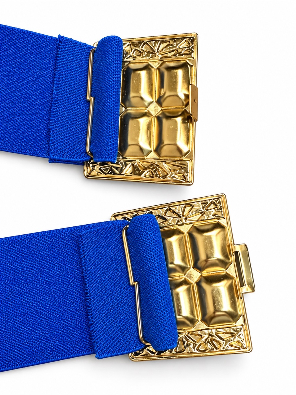 Vintage Cobalt Blue Stretch Belt Gold Tone Jeweled Buckle Adjustable - Picture 4 of 6